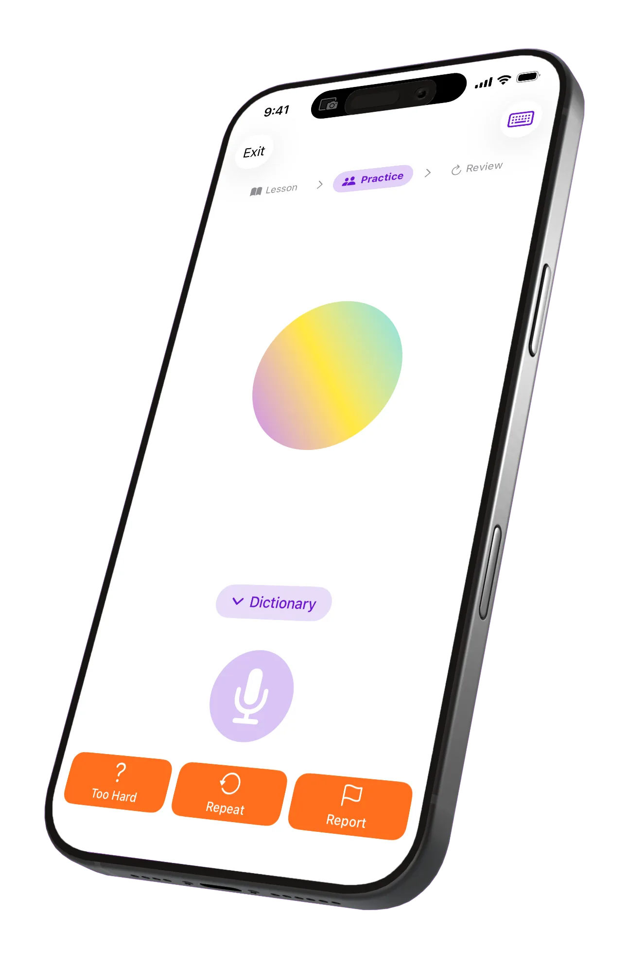 A FluentPath lesson in progress, showing the conversation with the AI tutor